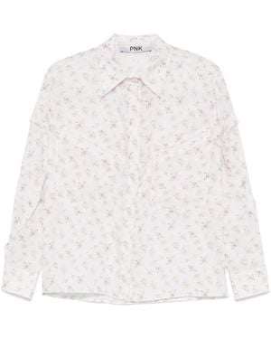 Pink Floral-Print Blouse - White