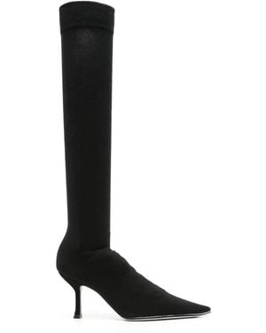 Rene Caovilla 70Mm Crystal-Embellished Knitted Boots - Black