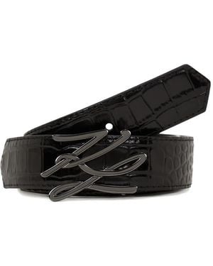 Karl Lagerfeld K/Autograph Crocodile-Embossed Belt - Black