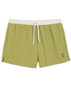 Ami Paris Logo-Detail Drawstring Swim Shorts - Green