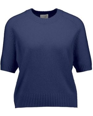 Allude Short-Sleeve Crew-Neck Sweater - Blue