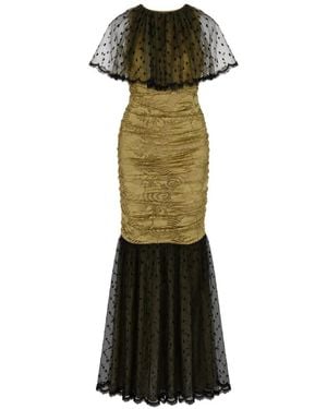 Dolce & Gabbana Polka-Dot Tulle-Overlay Maxi Dress - Green
