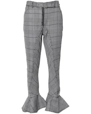 Self-Portrait Checkered Ruffled-Hem Pants - Gray