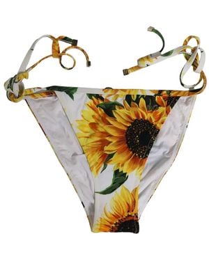 Dolce & Gabbana Sunflower-Print Side-Tie Bikini Bottoms - White