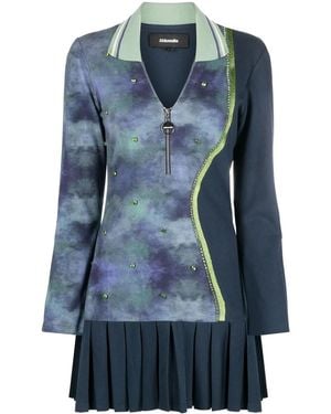 Ahluwalia Shakti-Print Pleated Jumper Dress - Blue