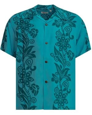 Sun Surf Floral-Print Short-Sleeve Shirt - Blue