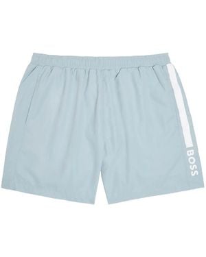BOSS Logo-Print Swim Shorts - Blue