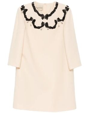 Valentino Garavani Bow-Embellished Crystal-Pendant Dress - Natural