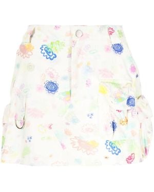 Collina Strada Floral-Print Cotton Miniskirt - White