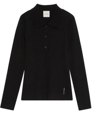 Calvin Klein Ribbed-Knit Polo-Collar Sweater - Black