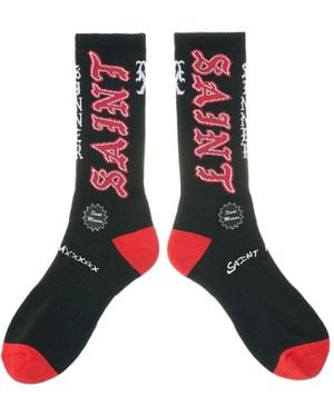 SAINT Mxxxxxx Logo-Intarsia Ribbed-Knit Socks - Red