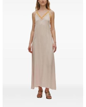 Rabens Saloner Robe-Nuisette Longue Cheers Bordée De Dentelle - Natural