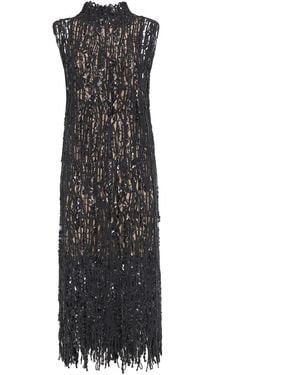 Brunello Cucinelli Dazzling Abstract Embroidered Dress - Black
