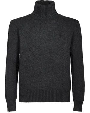 Ami Paris Ribbed Turtleneck Sweater - Grau