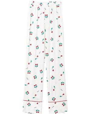 Twinset Cherry-Pattern Satin Pyjama Bottoms - White