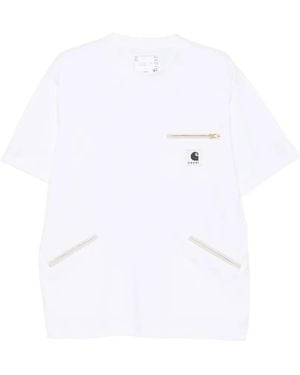Carhartt X Sacai Zip-Pocket Logo-Patch T-Shirt - White