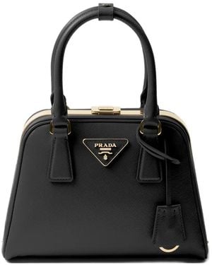 Prada Pyramid Leather Tote Bag - Black