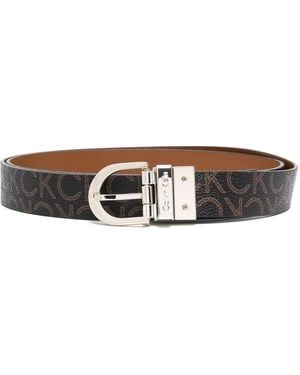 Calvin Klein Engraved-Logo Buckle Belt - Brown