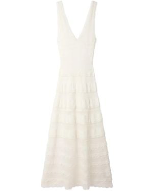 Sandro Pointelle-Knit Tiered Maxi Dress - White