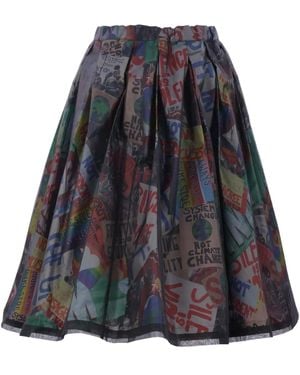 Comme des Garçons プリント プリーツスカート - ブルー