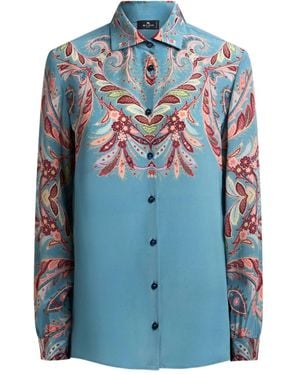 Etro Hemd aus Seide mit Paisley-Print - Blau