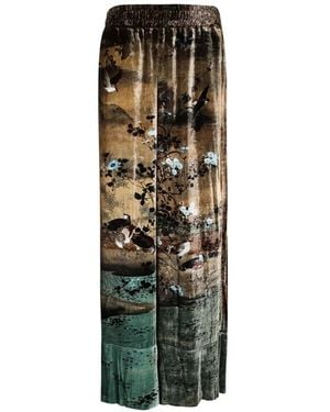 Pierre Louis Mascia Floral-Print Velvet Palazzo Trousers - Green