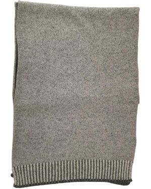 Alpha Studio Mélange-Effect Ribbed-Trim Scarf - Grey