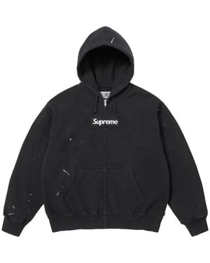 Supreme Paint-Splatter Logo-Patch Hoodie - Black