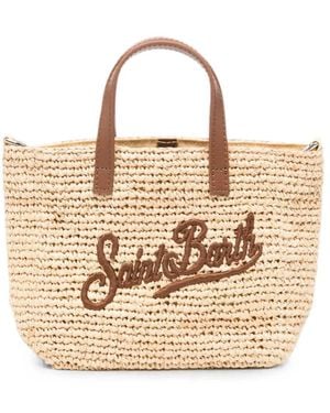 MC2 Saint Barth Mini Raffia City Logo-Embroidered Woven Tote Bag - Metallic