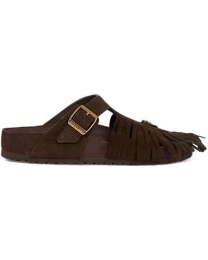 Etro X Birkenstock Suede Gizeh Sandals With Fringes - Brown