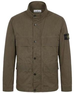 Stone Island Logo-Patch Coat - Green