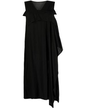 Y's Yohji Yamamoto Asymmetric Draped Midi Dress - Black