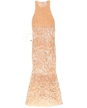 Elisabetta Franchi Sequin-Embellished Maxi Evening Dress - Natural
