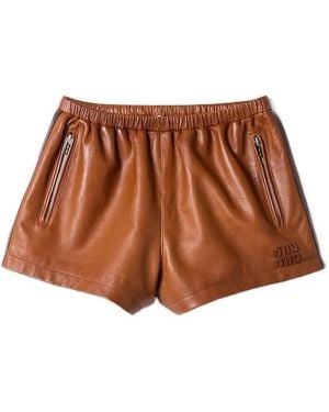 Miu Miu Nappa Leather Shorts - Brown
