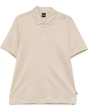 BOSS Zip-Fastening Polo Shirt - Natural