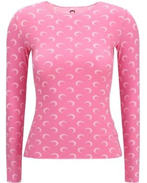 Marine Serre Long-Sleeve Top With Iconic All-Over Contrasting Moon Logo Print - Pink