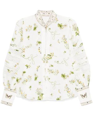 CAMILLA Floral-Print Linen Shirt - White