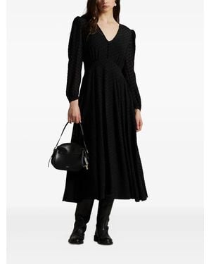 Polo Ralph Lauren Polka-Dot Puff-Sleeve Midi Dress - Black