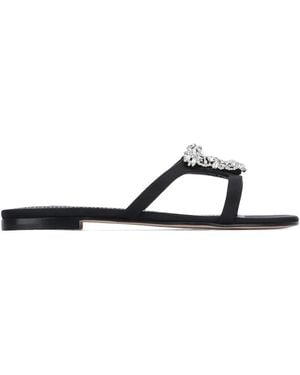 Manolo Blahnik Trinamu Crystal-Embellished Satin Flat Sandals - White