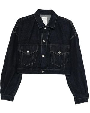 Kuro Selvedge Cropped Buttoned Trucker Jacket - Black
