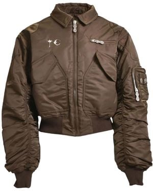 THUG CLUB Ruched Bomber Jacket - Brown