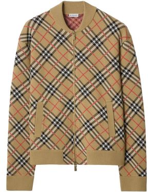 Burberry Check Zip-Up Cardigan - Brown