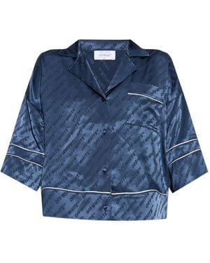 Off-White c/o Virgil Abloh Satinhemd mit Logo-Print - Blau