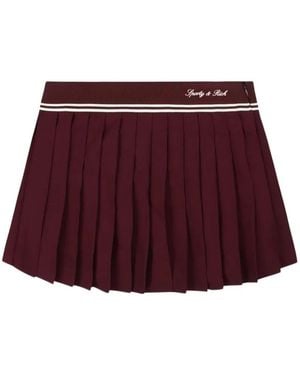 Sporty & Rich Abigail Pleated Logo-Print Mini Skirt - Red