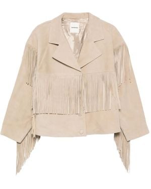 Sandro Fringed Suede Jacket - Natural