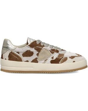Philippe Model Cow-Print Leather Trainers - White