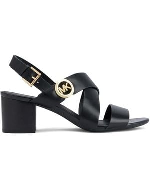 Michael Kors Vera Logo-Plaque Leather Sandals - Black