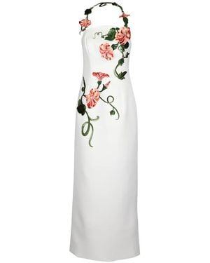 LEO LIN Ava Floral-Appliqué Halterneck Maxi Dress - White