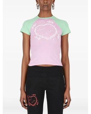 Maisie Wilen Heart-Print Raglan-Sleeve Top - Red