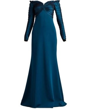 Tadashi Shoji Robe Longue Volantée À Manches Longues - Bleu